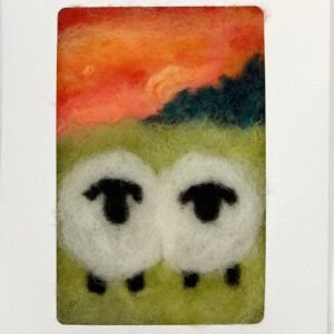 Two Sheep with Orange Sunset