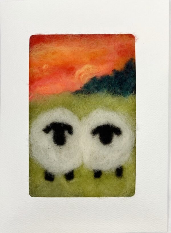 Two Sheep with Orange Sunset