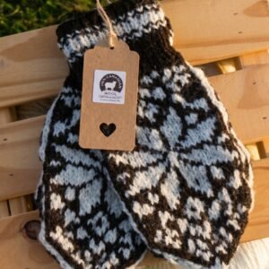 Adult Sized Mittens in a Snowflake Pattern.